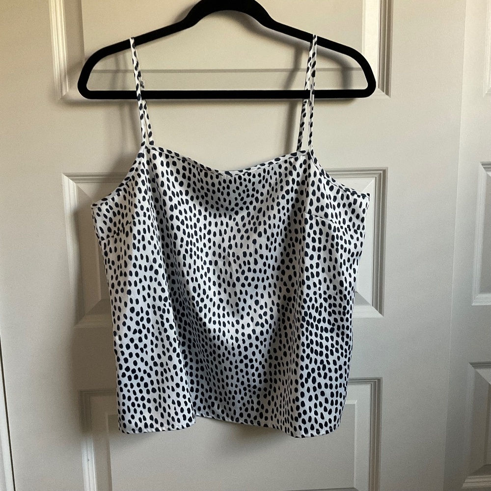 J. Crew Polka Dot Satin Camisole - White and Blue - Size Large
